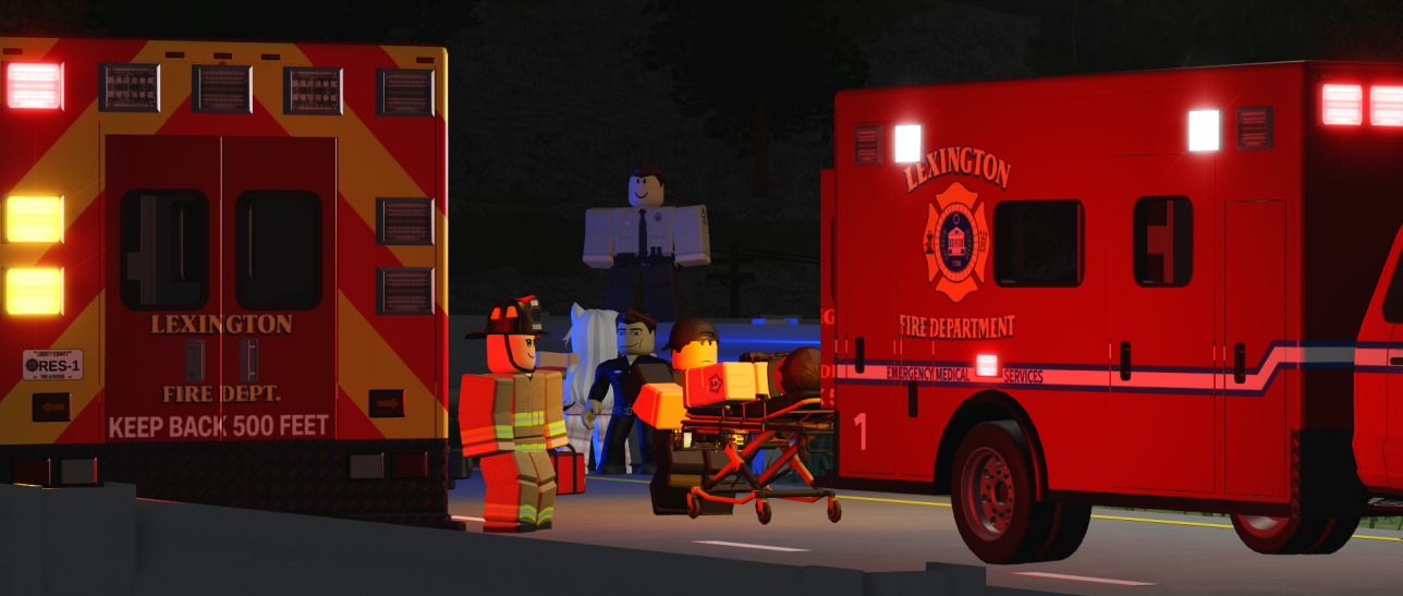 Lexington Fire Department units working a nighttime call